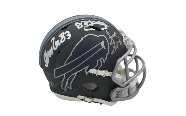 Jim Kelly, Andre Reed, Thurman Thomas Signed Buffalo Bills Speed Slate NFL Mini Helmet