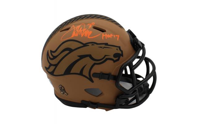 Terrell Davis Signed Denver Broncos Speed Salute to Service 2 NFL Mini Helmet “HOF 17” Inscription